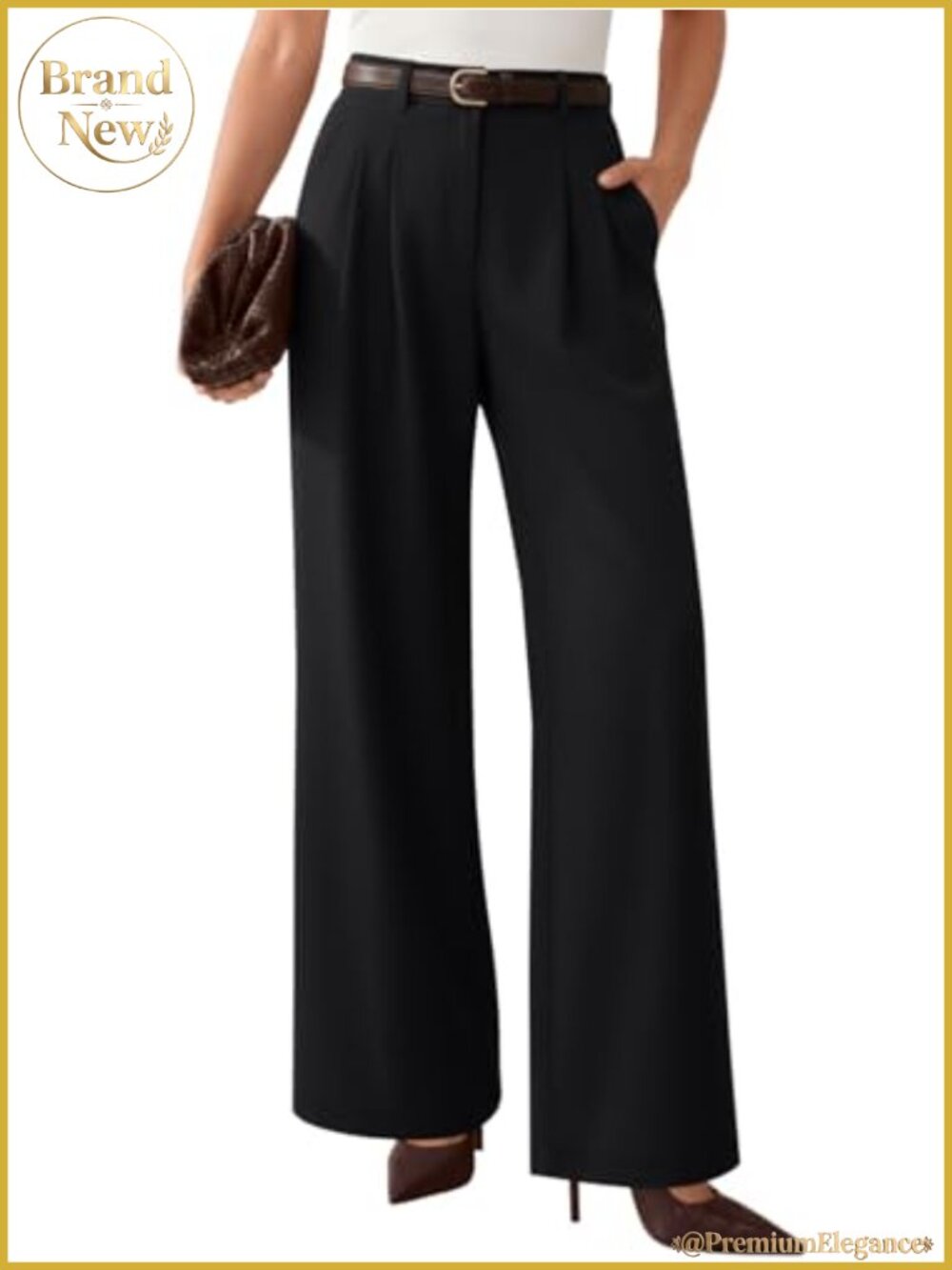 Pleated Wide Leg Dress Work Pants Business Casual High Waist Trousers